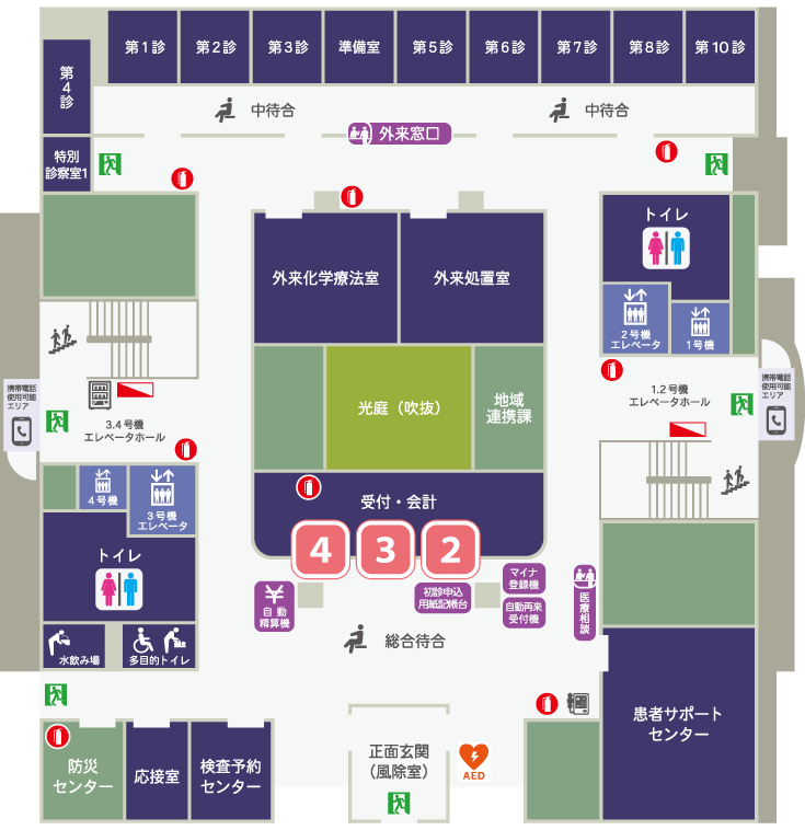 杏雲堂病院　1階フロア案内図